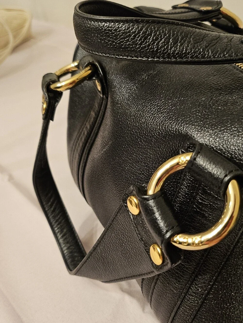 MCM Black Pebbled Leather Boston Bowler Satchel – Gold Hardware - Picture 9 of 16